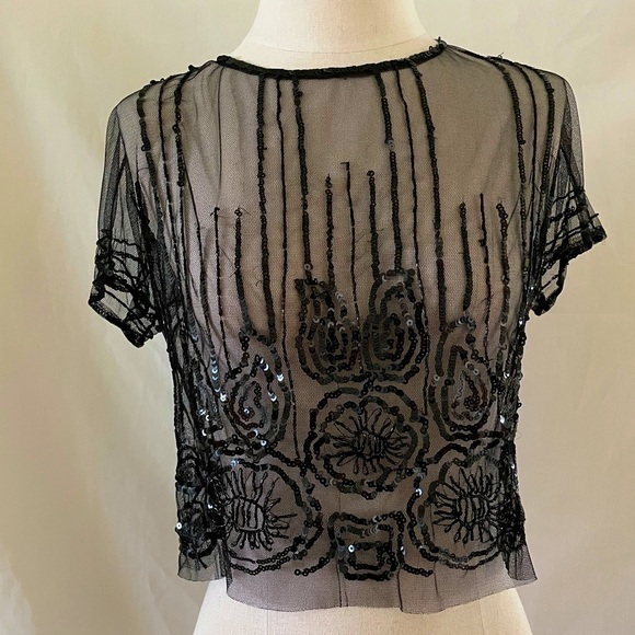 MM Couture sheer black sequin top size Med. Great overlay for black dress or top - Picture 1 of 5